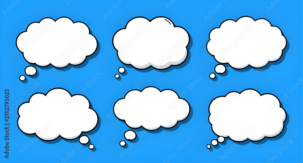 Obraz premium Thought bubble vector pack, cloud icon collection, dream logo set, design element bundle, thinking graphics kit, vector cloud pack, comment clipart, messaging assets, thought pack, dream bubble collec