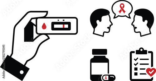 World AIDS Day Rapid Blood Test Consultation Icon Set Vector