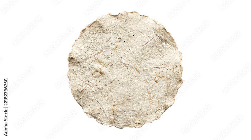 Obraz premium Handmade paper sheet, textured circular white handmade paper craft, natural organic deckle edge stationery, artisan stationery design isolated on Transparent Background