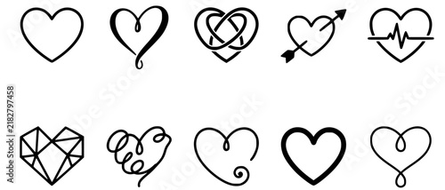 Foto Heart Vector Icon Set: Minimalist Love Symbols, EKG Heartbeat, Infinity Knot, Ge