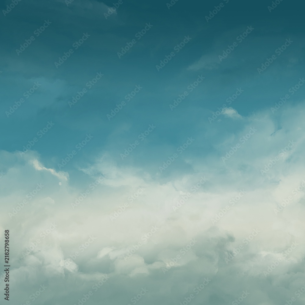 Obraz premium Dramatic Teal Sky Background with Soft White Clouds and Subtle Gradient Texture