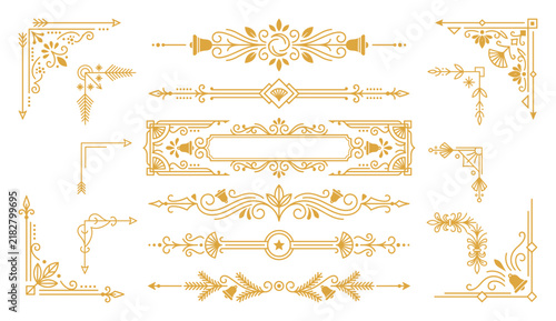 ornate gold vector corner and border elements provide elegant frame decorations.