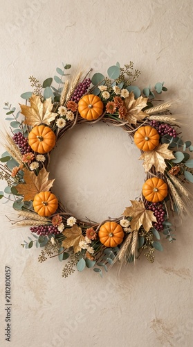 Autumn Leaves & Pumpkin Wreath