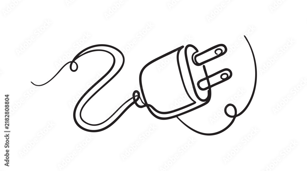 Obraz premium power plug illustration in a continuous line drawing style