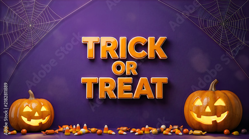 Festive halloween scene with jack o lanterns and trick or treat text