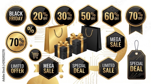 Black Friday Gift Boxes and Shopping Sale Vector