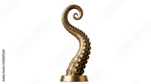 Bronze octopus tentacle sculpture isolated on transparent background