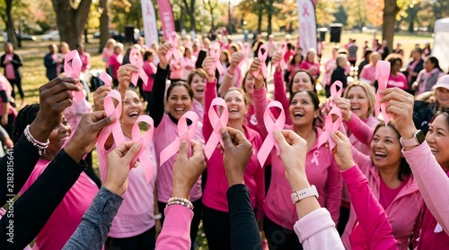 A vibrant and hopeful community unites in a powerful display of support during breast cancer awareness month promoting early detection and research