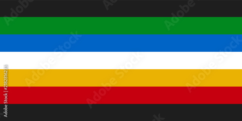 Disability pride flag with horizontal black green blue white yellow and red stripes, representing disability identity, inclusion, equality and advocacy in a bold graphic design.