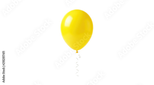Single bright yellow balloon with a curled ribbon string for celebration and party decoration