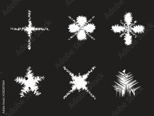 Set of six abstract white vector geometric scratch shapes