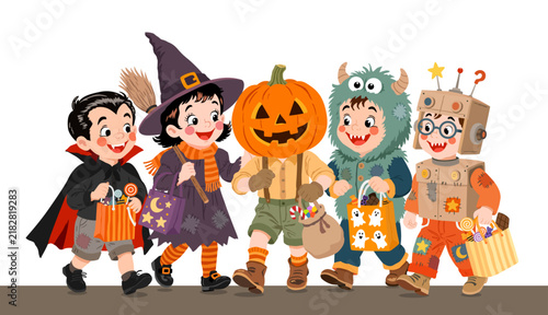 Cute Halloween children's costumes vector illustrations