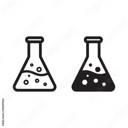 Two Erlenmeyer Flasks With Bubbles Black And White Icons