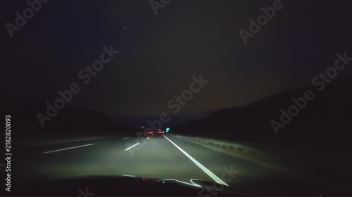 POV night driving on A4 motorway toward Vienna, Austria