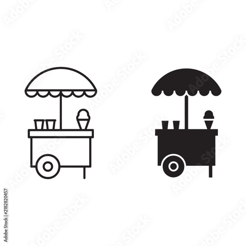 Ice Cream Cart Silhouette Black And White Vector Illustration