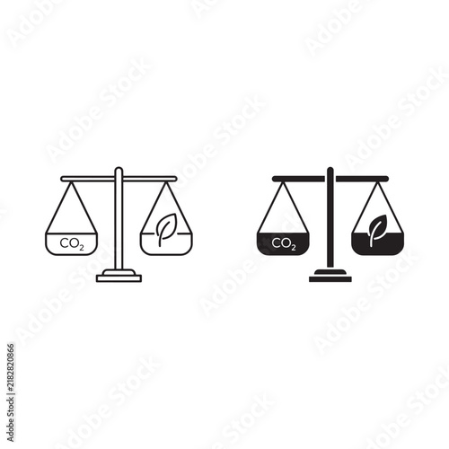 Balance Scale With Carbon Dioxide And Leaf Silhouette Line Art