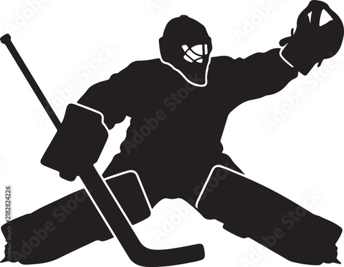 Photography Ice hockey goalie making a save during game action in arena