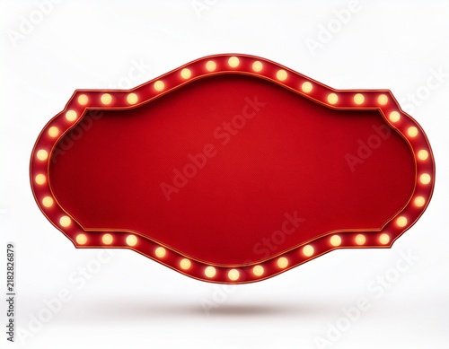 vintage red marquee sign with lights and blank signboard isolated on a white background
