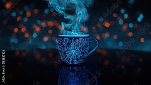Surreal blue glowing brain with neural network patterns and floating particles