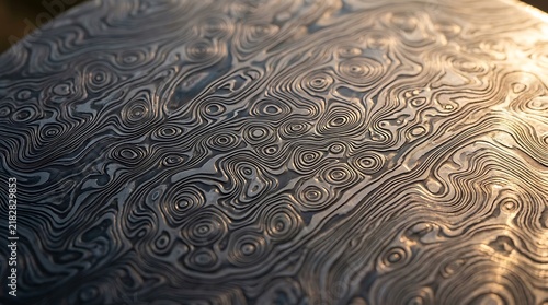 Obraz na płótnie Damascus steel texture with intricate wavy patterns