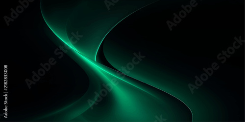Minimalist abstract fluid mechanics concept depicted in vibrant emerald green light