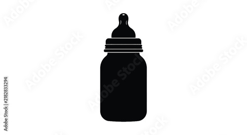 Quadro su tela Black silhouette of a baby bottle against a white background silhouette