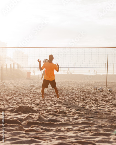 Athletes Playing Footvolley on Leblon Beach at Sunset, Rio de Janeiro