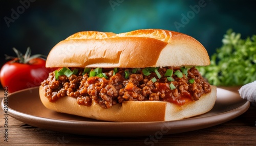 sloppy joe sandwich with meaty filling and toasted bun