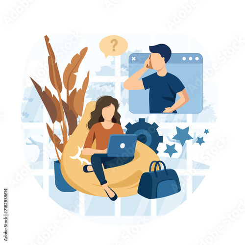 Live support concept. Business customer care service concept. Icon for contact us, support, help, phone call and website click. Flat vector illustration.