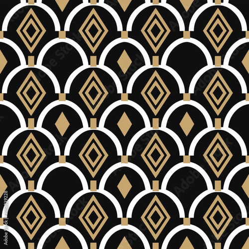 Luxury Black and Gold Geometric Arch Seamless Pattern