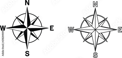 Quadro su tela Compass rose direction indicator icon vector set with cardinal directions for navigation and mapping, isolated on white background