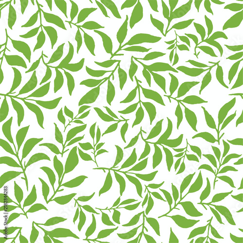 Seamless botanical pattern with green hand drawn foliage for textile print and modern home decor use