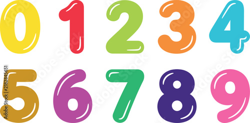 Colorful and playful 3d numbers from zero to nine arranged in a horizontal row