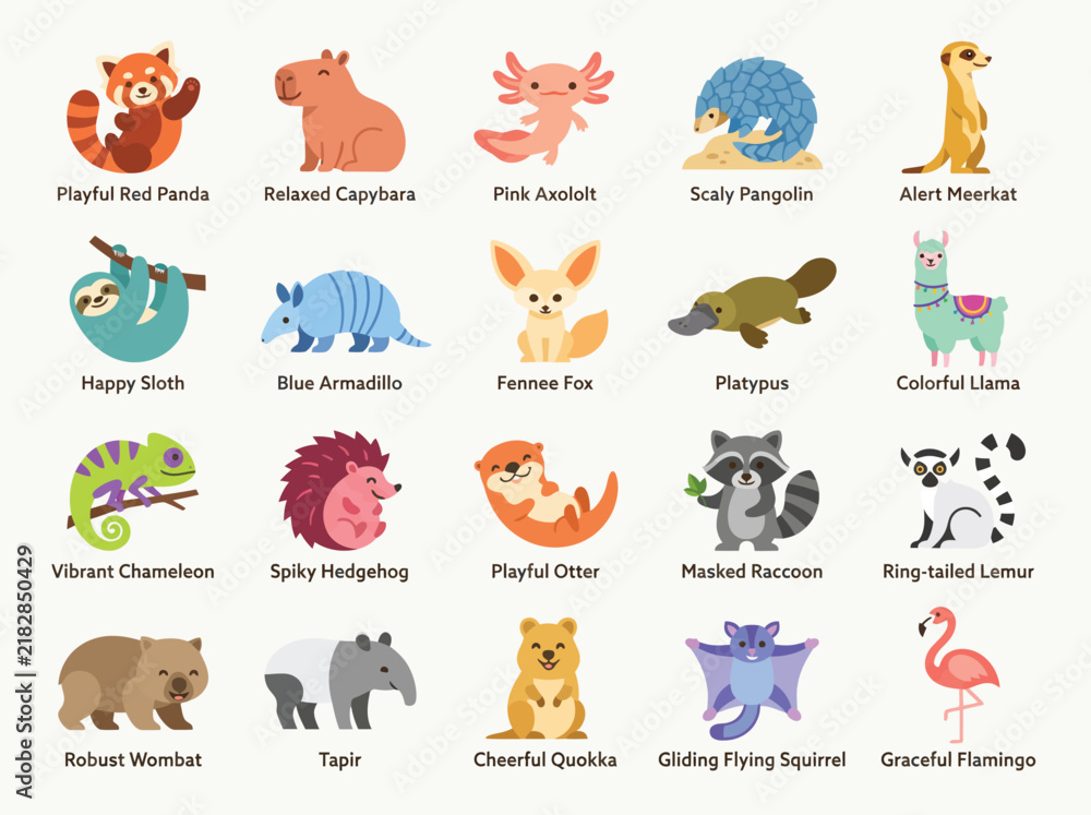 Obraz premium Collection of cute animal icons