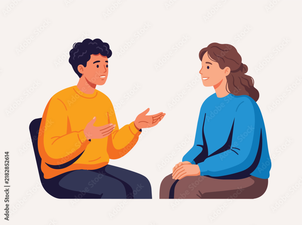 Fototapeta premium Couple discussing sitting comfortably together