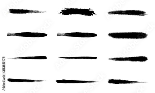 Black ink brush strokes set, distressed horizontal line textures collection