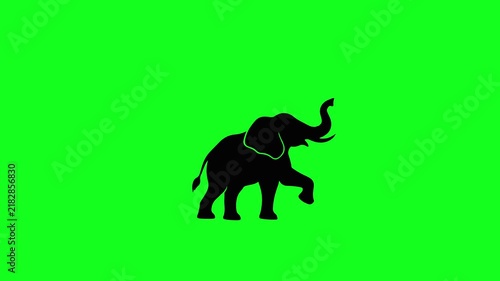 Elephant Silhouette Walking Motion Video Loop Isolated on Green Screen Chroma Key Background, Black Animal Profile Symbol, Elephantidae, African Elephant Walking Graphic for Nature Documentaries and W