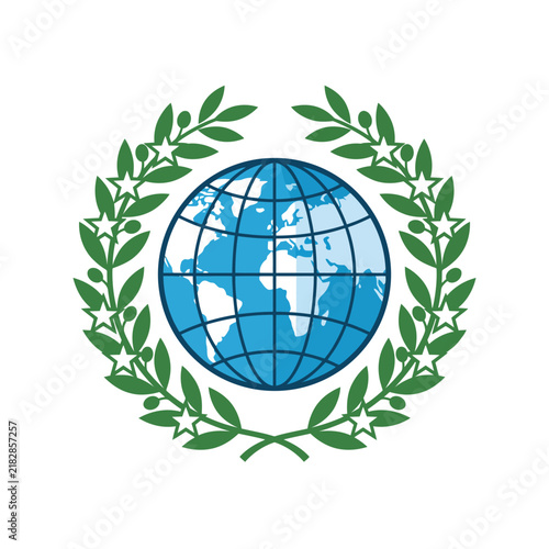 Global Peace Emblem with Laurel Wreath and World Map Illustration Design