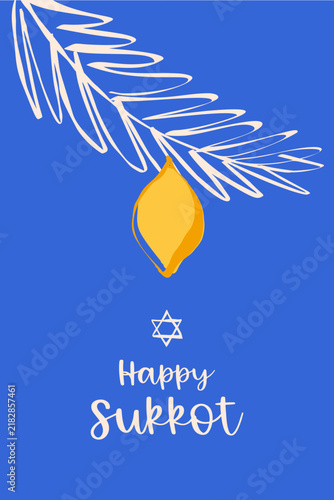 Happy sukkot celebrating the festival with lulav and Etrog illustration