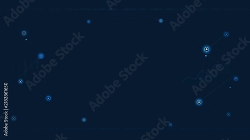 Futuristic Blue Financial Data Network Background with Stock Ticker and Glowing Connection Nodes for Fintech Technology