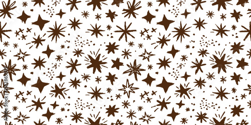 Seamless pattern with hand drawn black and brown stars and sparkles for creative holiday wrapping paper design