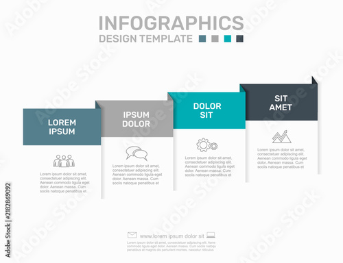 Four-step infographic template with stepped ribbon block timeline. Vector illustration.