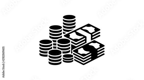 Картината върху платно Stacks of coins and banknotes form a stark black silhouette