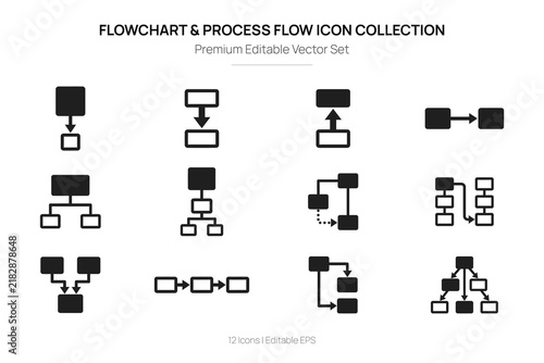 Flowchart and process flow icon collection vector illustration for data and workflow concepts