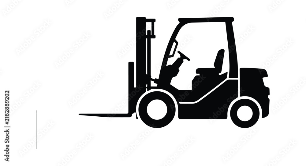 Fototapeta premium A black silhouette of a forklift truck stands against a white background