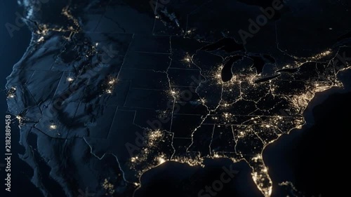 Earth at Night Glowing with City Lights Across North America Continent