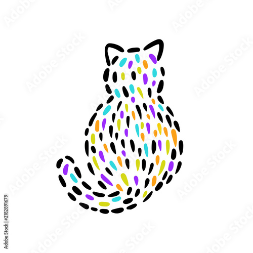A funny stylized cat drawn by hand in a doodle style.