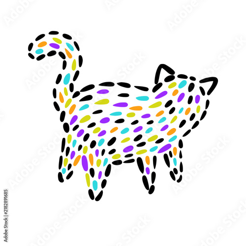 A funny stylized cat drawn by hand in a doodle style.