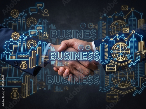Tapety artystyczne Business teamwork concept with hands and digital interface