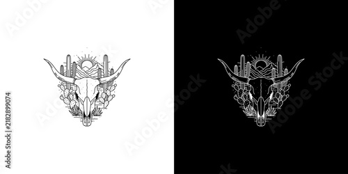 Bull Skull with Geometric Crystals and Sunburst
